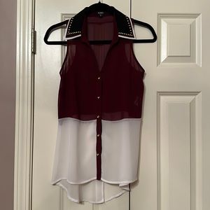 XOXO Sheer Sleeveless Button Up Top